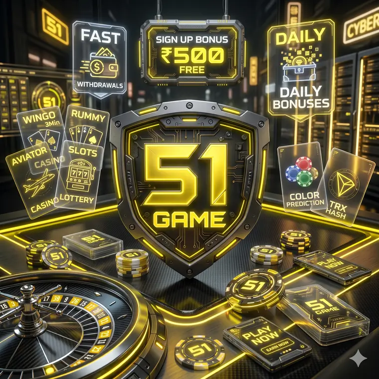 51 Game themed black and gold gaming artwork showing game categories and chips